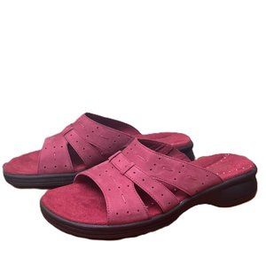Women's Clarks Springer Red Leather Slides Sandals  size 8.5 W   NIB
